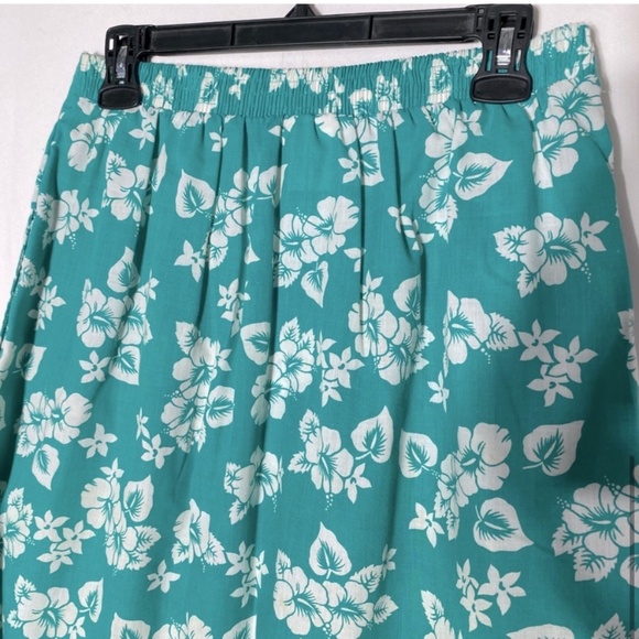 5/$25 Vintage Elle Elle Green White Floral Print Elastic Waist Midi Skirt M - Picture 6 of 16